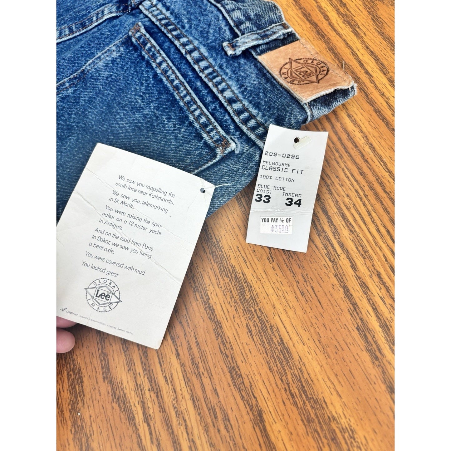 VTG 90s Lee Jeans Mens 33x34 Regular Straight Leg Dark Blue Denim USA NOS