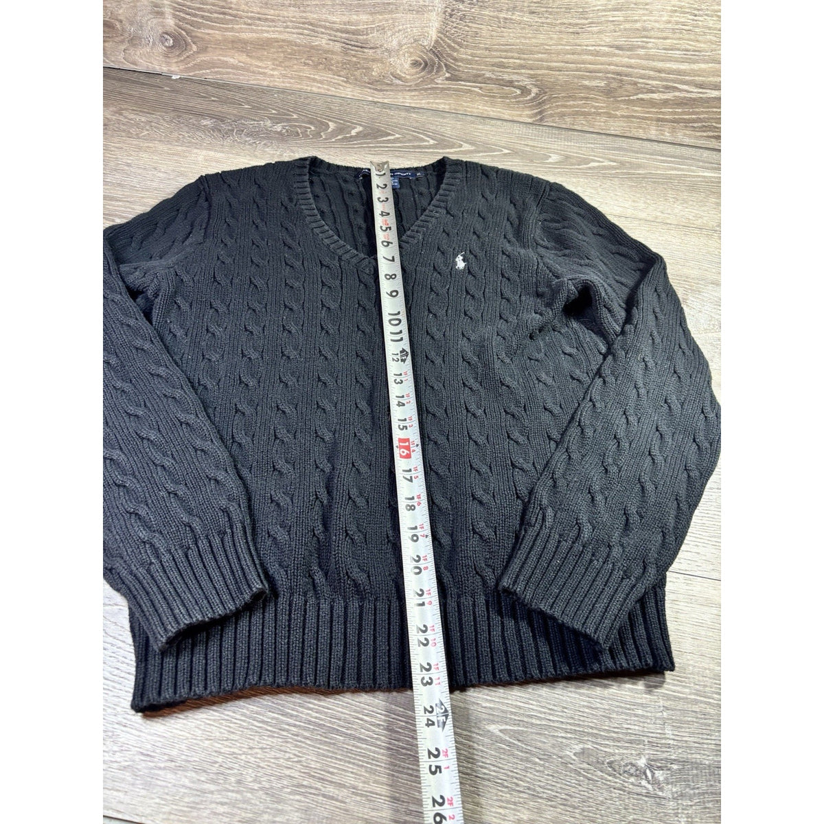 Ralph Lauren Sport V-Neck Cable Knit Sweater Women’s Sz XL Black Cotton