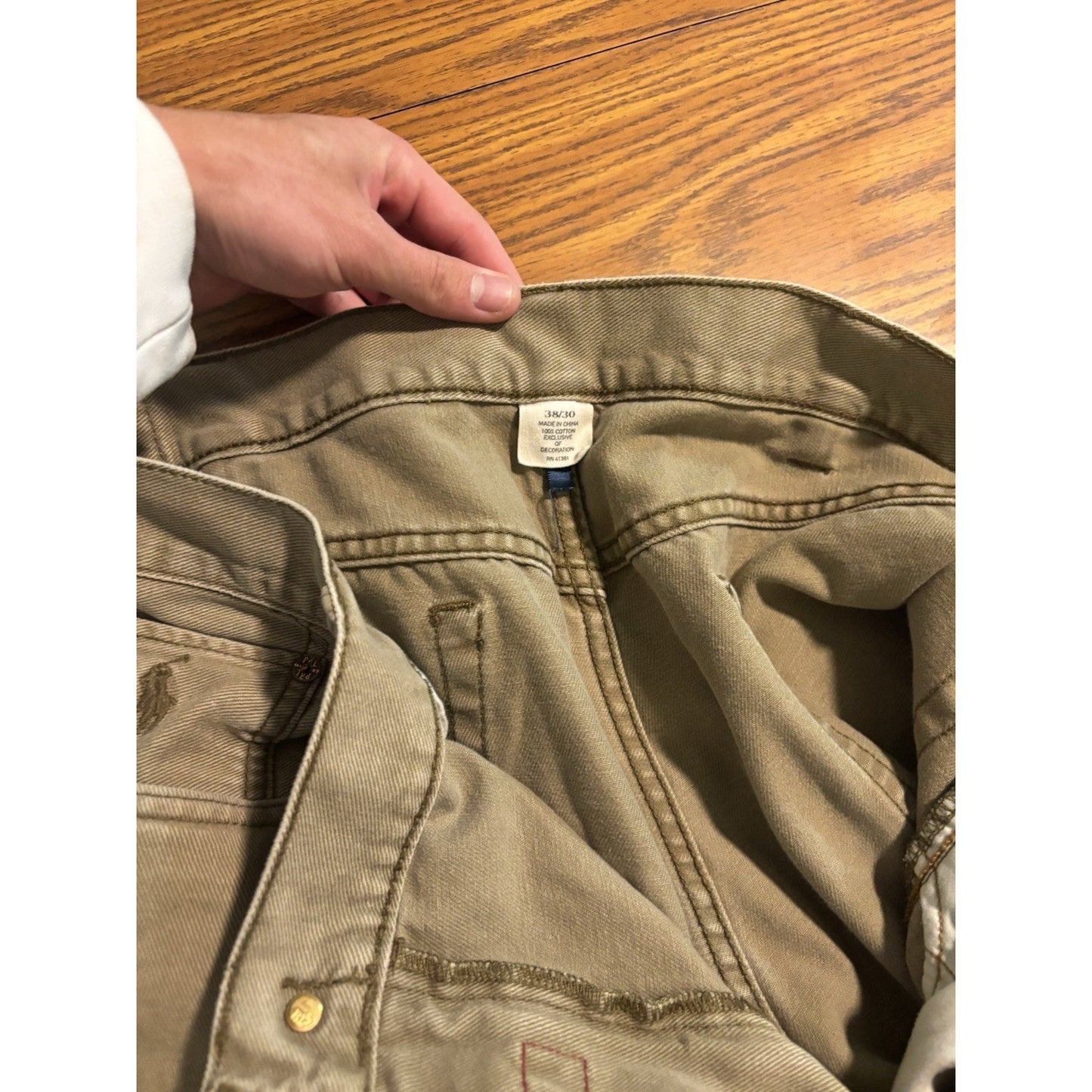 Polo Ralph Lauren Mens Classic 867 Jeans Beige Brown 100% Cotton 38x30 Preppy
