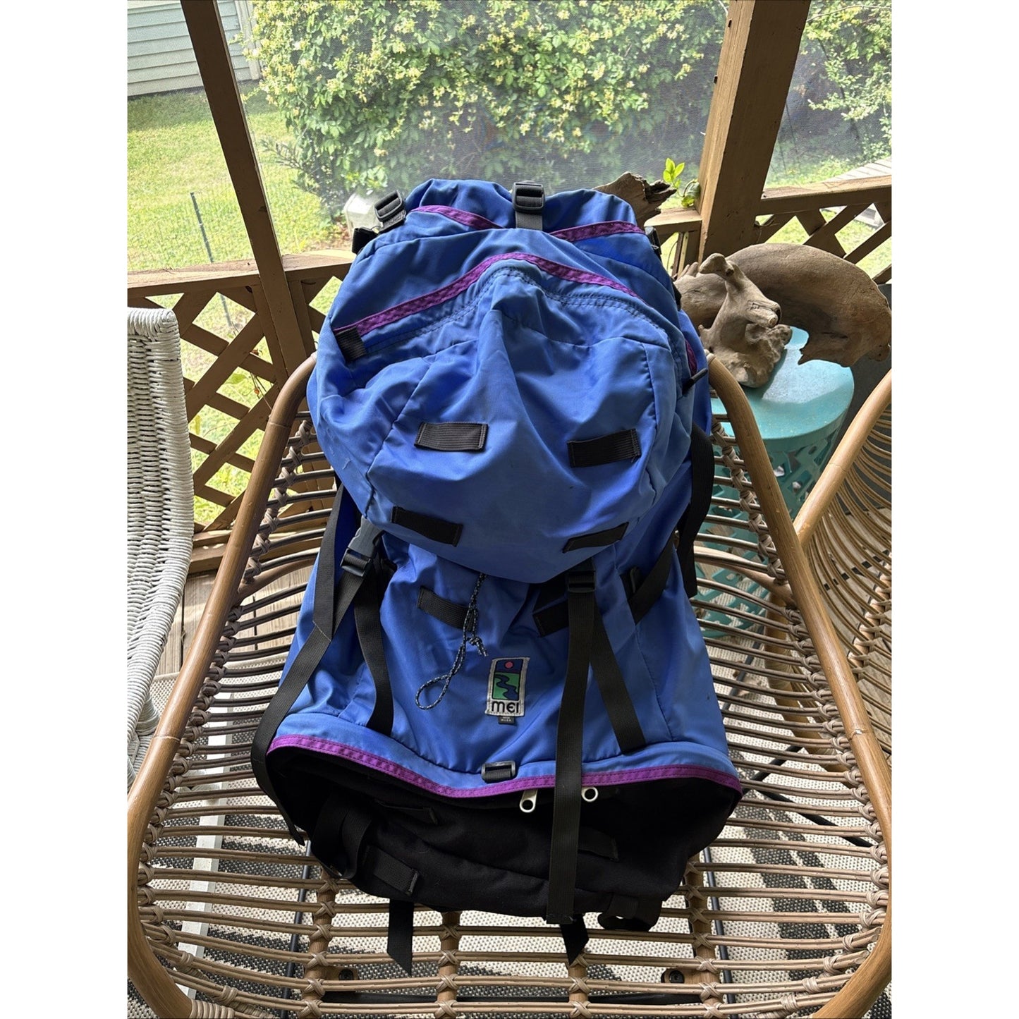 VTG 90's MEI Nylon Heavyweight Hiking Canvas Backpack Carry On Backpack Blue USA