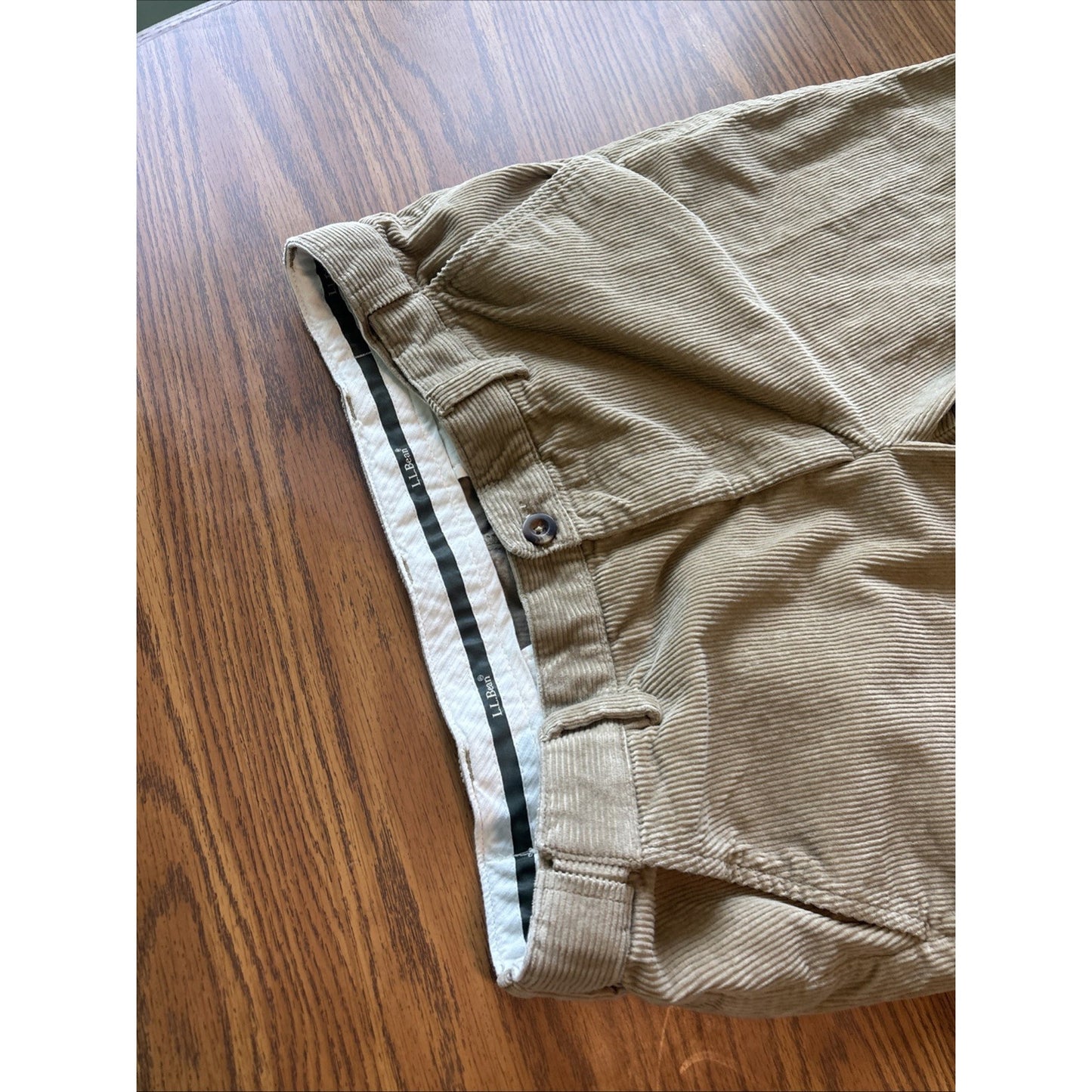 LL Bean Corduroy Flat Front Pants Mens Size 35x29 Comfort Waist Brown Stretch