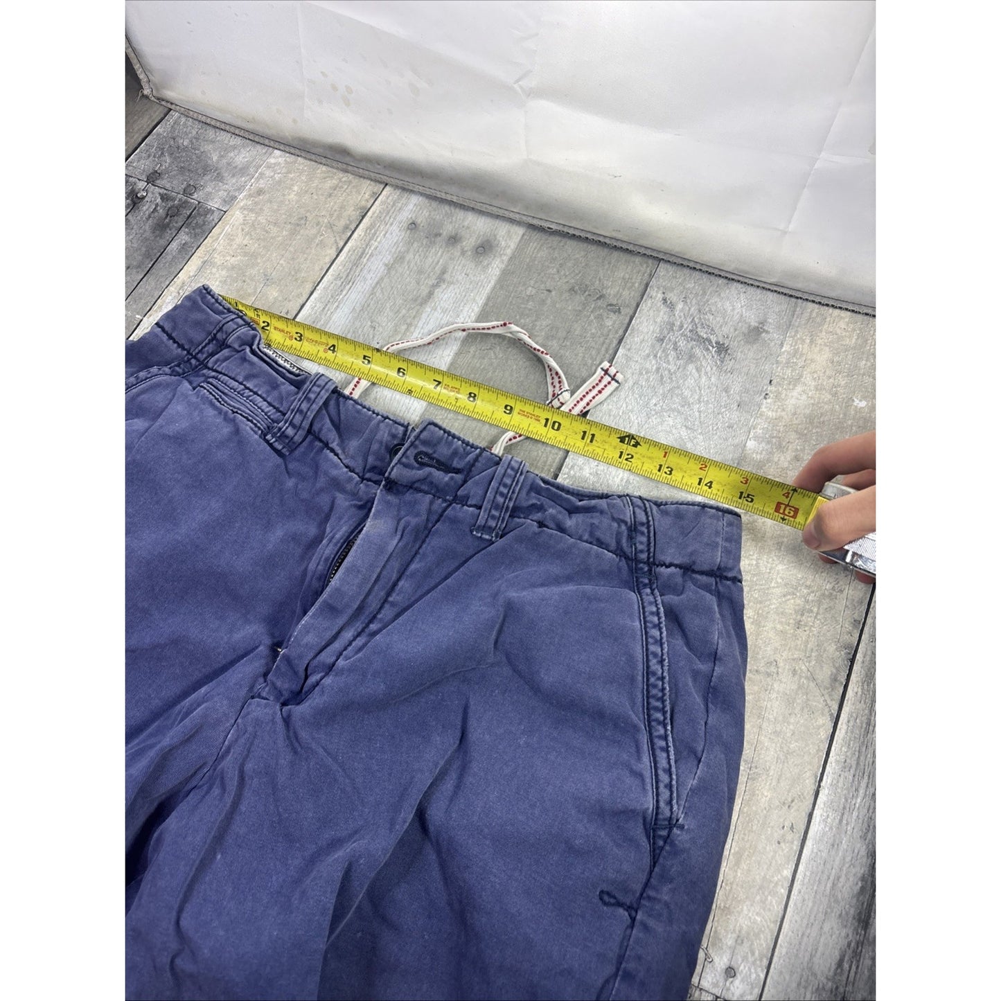 Vintage Polo Ralph Lauren Shorts Mens 32 Blue Chino Cotton Distress Drawstring