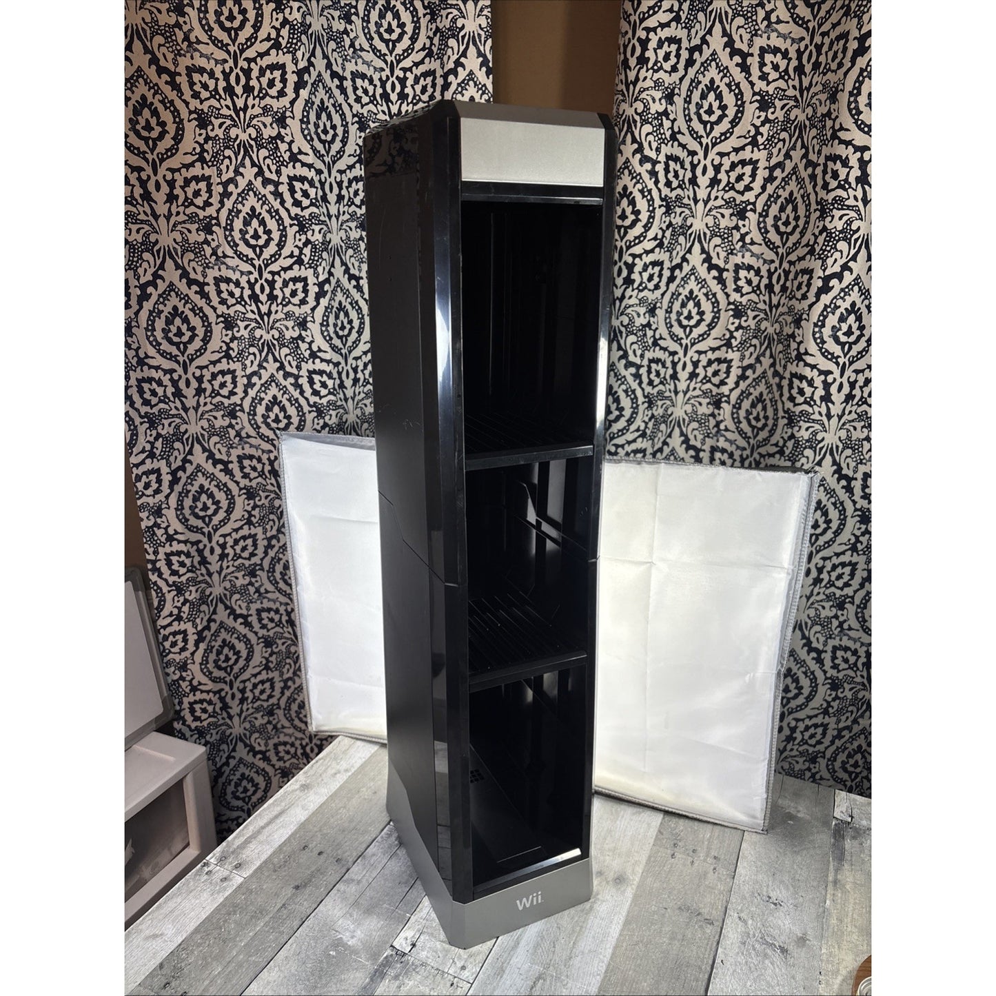 Wii Console Tower Rack Shelf Holder W Game & Controller Storage Black Gray Blue