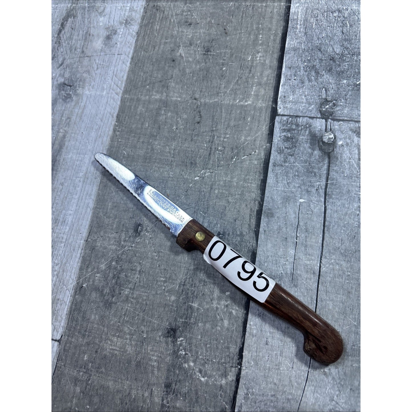 Vintage Ekco Eterna Stainless Steel Serrated Knife Wood Handle USA 9 3/4 Inch