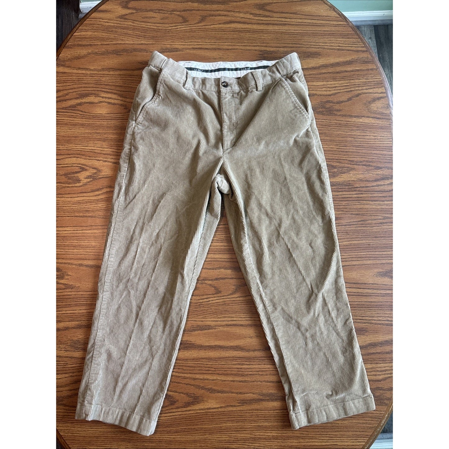LL Bean Corduroy Flat Front Pants Mens Size 35x29 Comfort Waist Brown Stretch