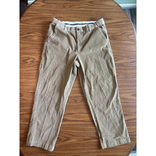 LL Bean Corduroy Flat Front Pants Mens Size 35x29 Comfort Waist Brown Stretch