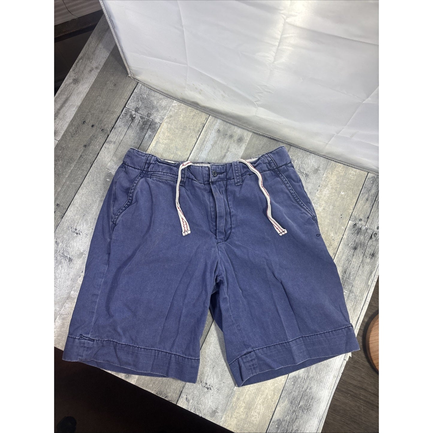Vintage Polo Ralph Lauren Shorts Mens 32 Blue Chino Cotton Distress Drawstring