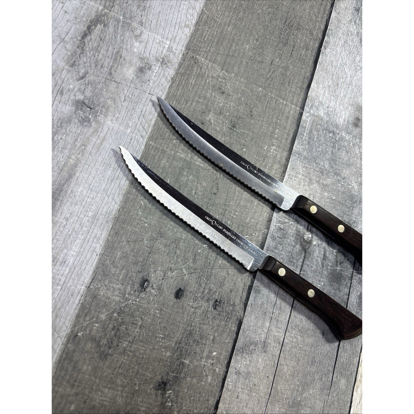 Vintage Ekco Flint Stainless Vanadium USA Steak Knives 5" Blade LOT OF 2