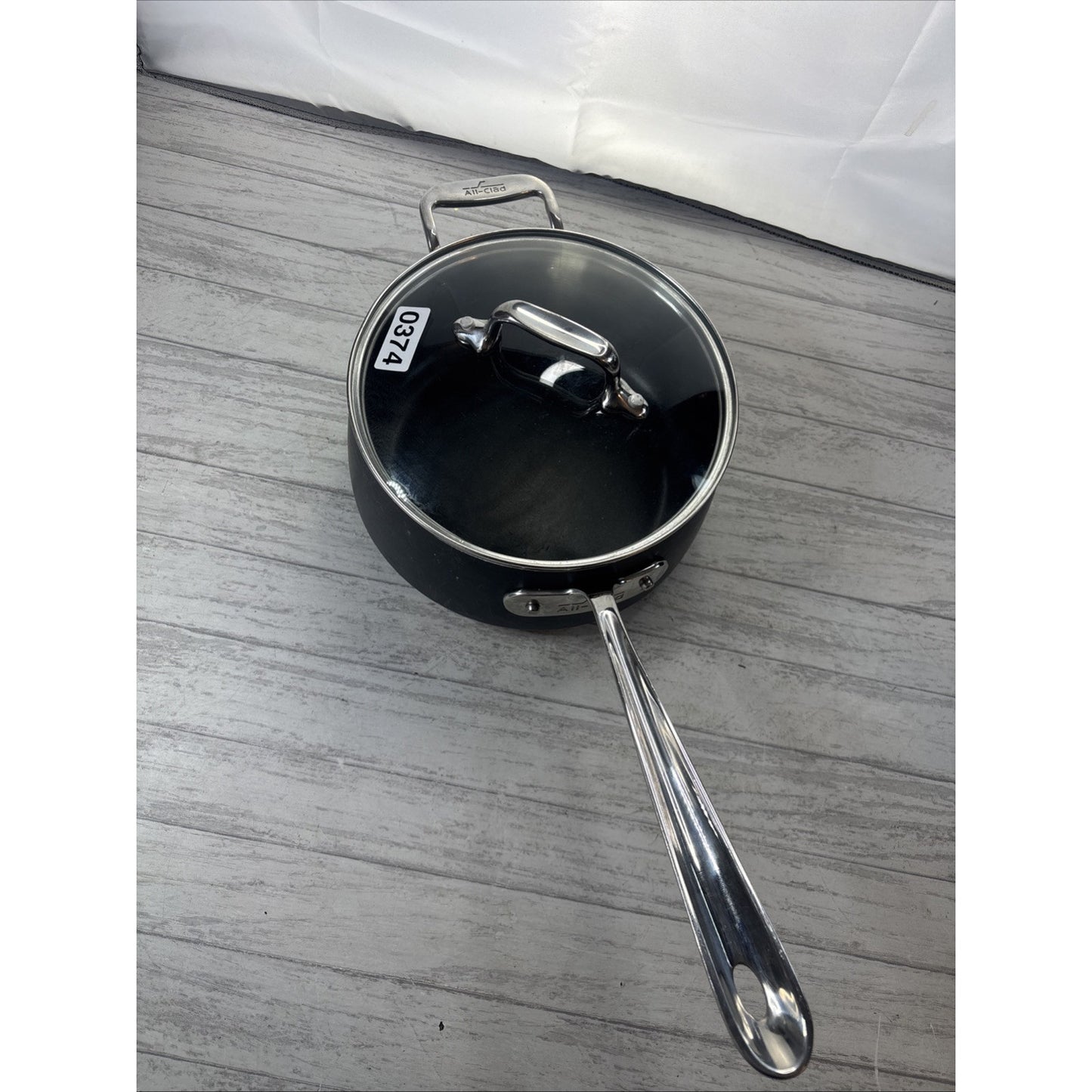 All Clad Black Anodized Steel 3.5 qt Pot Non Stick W/ Glass Lid