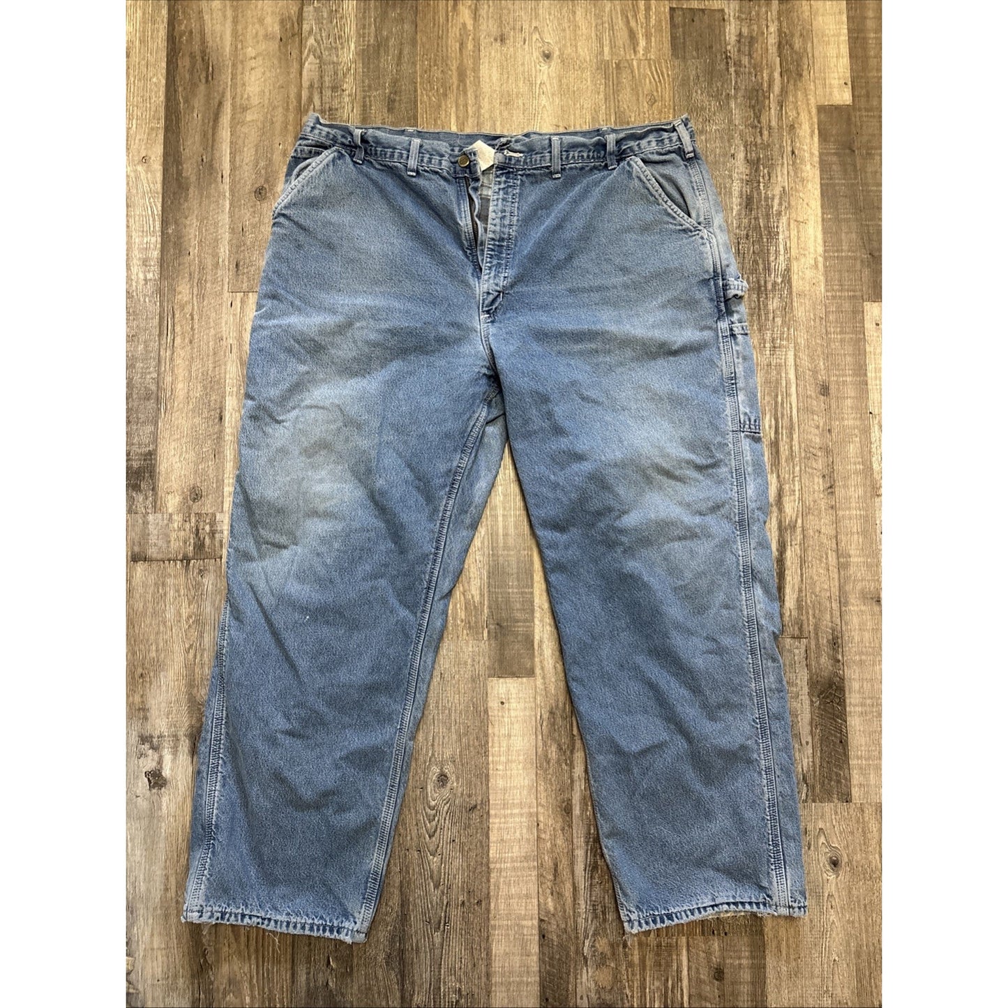 VTG Carhartt Flannel Lined Carpenter Jeans Men's Blue 44x32 - USA Made B14DST