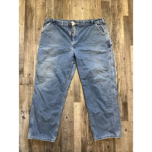 VTG Carhartt Flannel Lined Carpenter Jeans Men's Blue 44x32 - USA Made B14DST