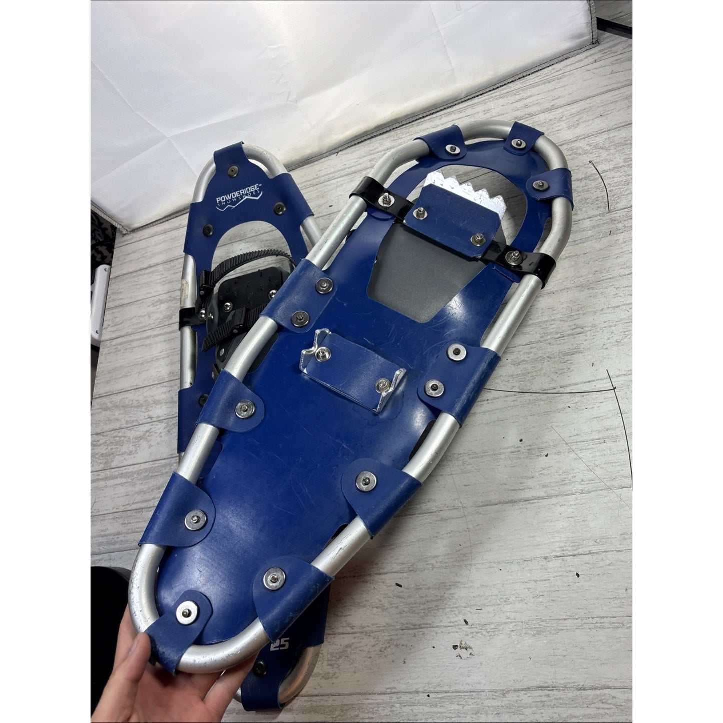 Pair Powderidge 'Path 25' Blue Snow Shoes, 8" x 25” Worn 2x's Quick Click EUC