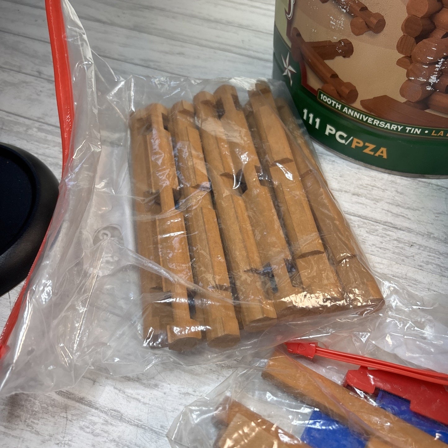 Lincoln Logs K'nex 100th Anniversary Tin Wood Pcs USA Incomplete