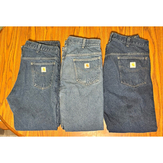 3x Vintage Carhartt Flannel Lined Jeans WF128 Made In USA Size 36x32